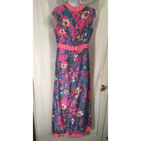 Vintage 1960s MCM Hostess Dress Saks Fifth Avenue Long Maxi Floral Size 11 - Picture 4 of 12